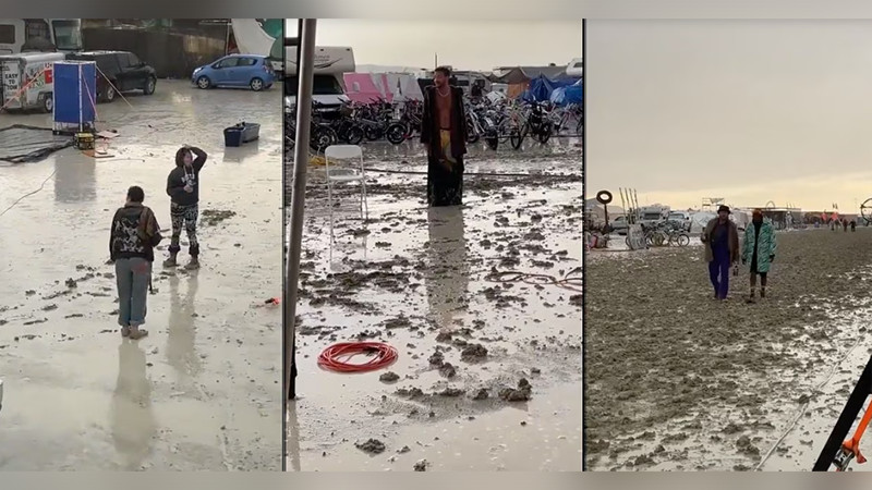  Miles de asistentes al festival Burning Man quedaron atrapados por lodazal y fuertes lluvias en Nevada
